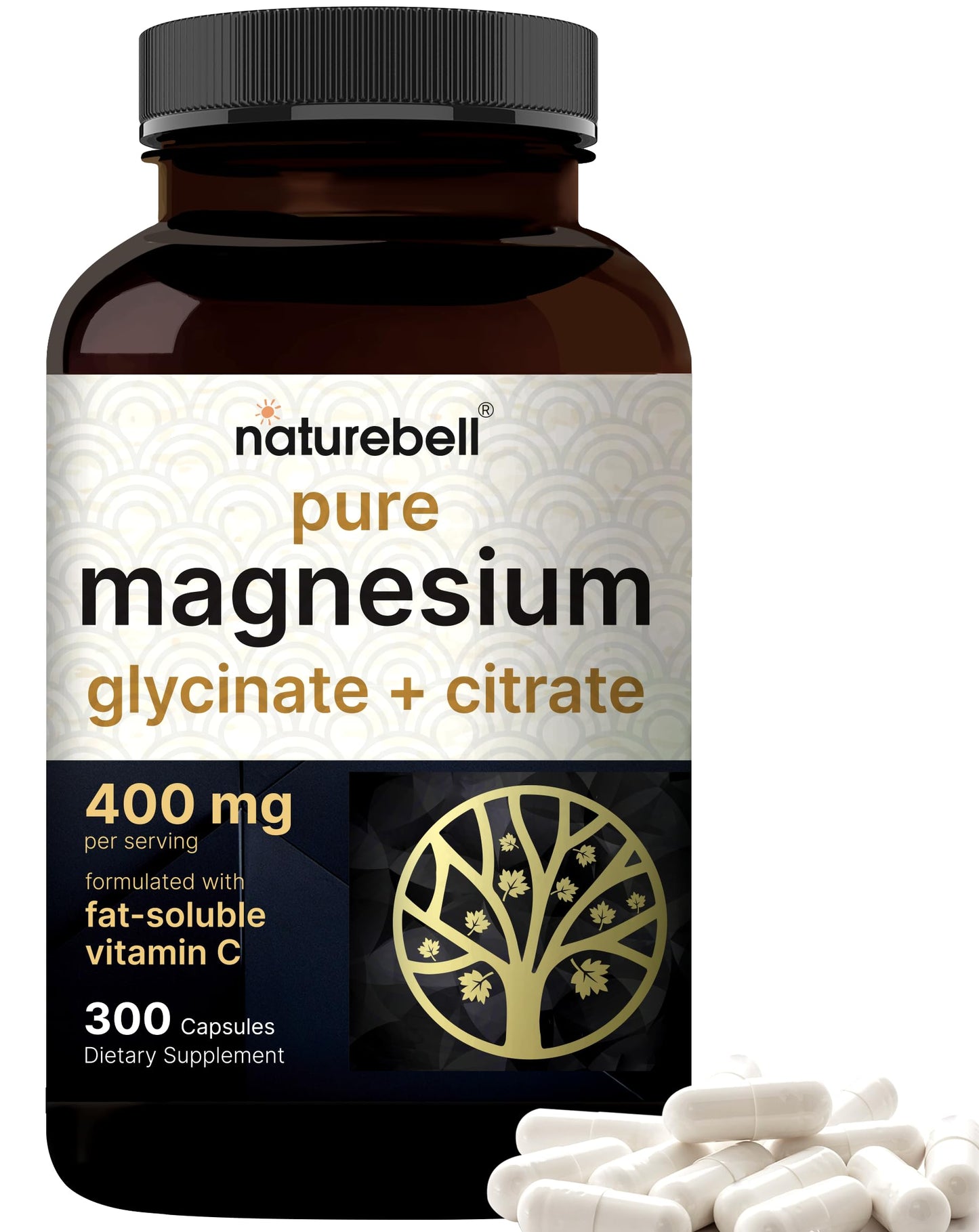 Magnesium Complex 400mg | 300 Capsules | Glycinate & Citrate | Non-GMO