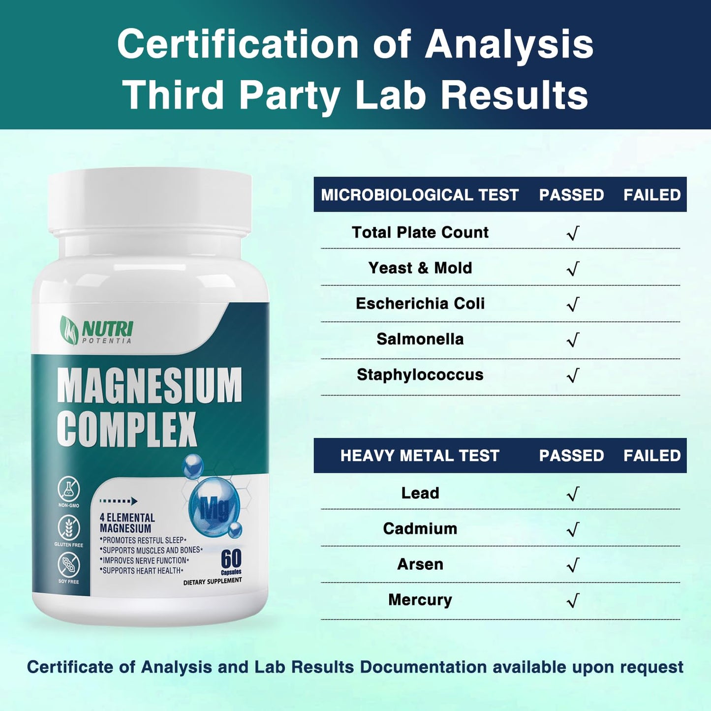 Magnesium Complex Supplement 500 mg – Glycinate, Citrate, Malate, Taurate + B6 | Bone, Heart, Muscle & Nervous System Support | 60 Capsules