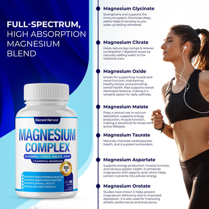 Magnesium Complex 7-Elemental Magnesium Supplement 1000mg – Non-GMO, 90 Capsules