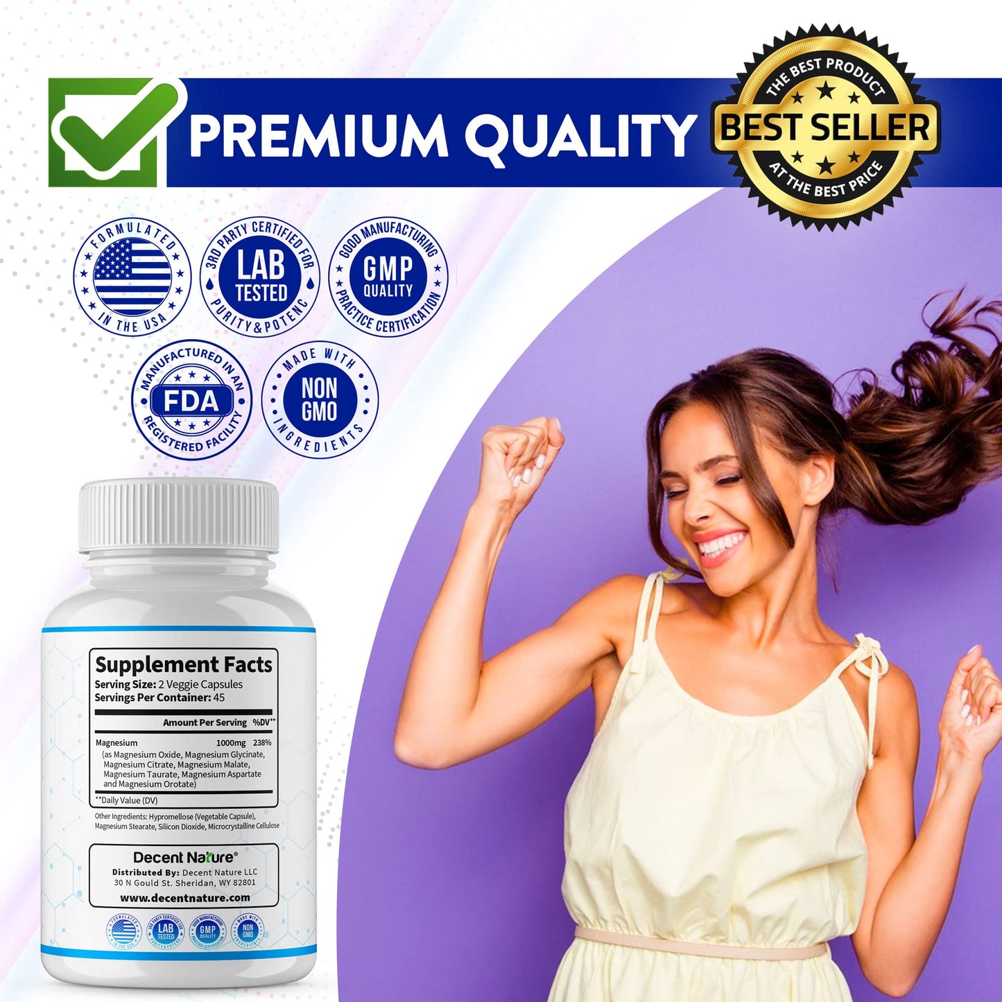 Magnesium Complex 7-Elemental Magnesium Supplement 1000mg – Non-GMO, 90 Capsules