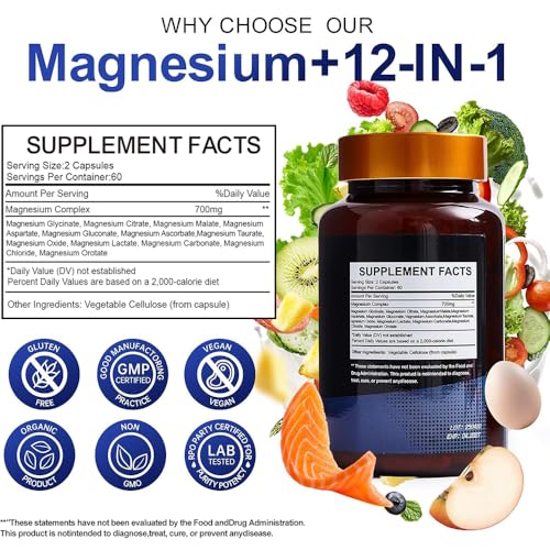 Magnesium Complex 700mg – 12-in-1 Magnesium Supplement (120 Capsules)