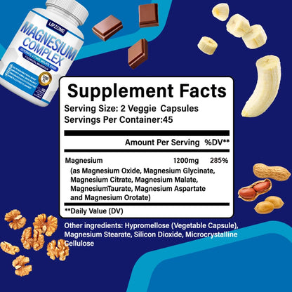 Magnesium Complex 1200mg – 8-in-1 High-Absorption Magnesium (90 Caps) – Non-GMO