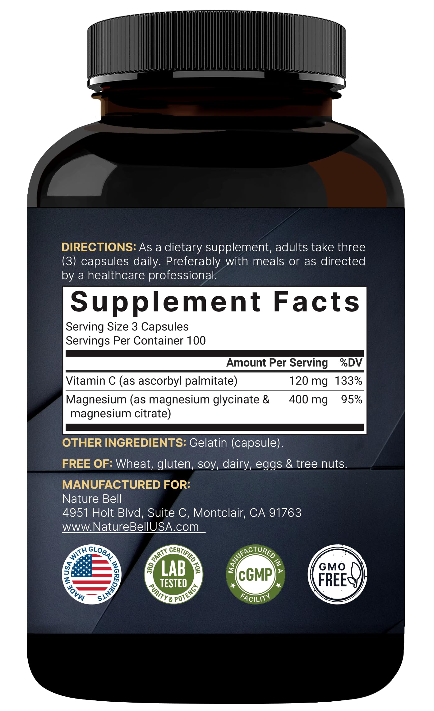 Magnesium Complex 400mg | 300 Capsules | Glycinate & Citrate | Non-GMO