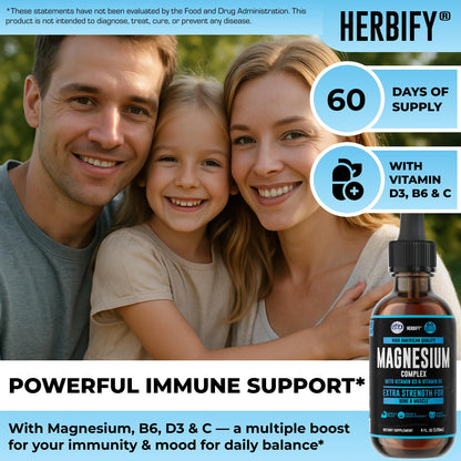 Magnesium Complex Drops - Magnesium Glycinate, Citrate & L-Threonate with Vitamin D, B6 & C | Potassium for Muscle, Mood, Heart & Nerve Support – Made in USA – 4 oz