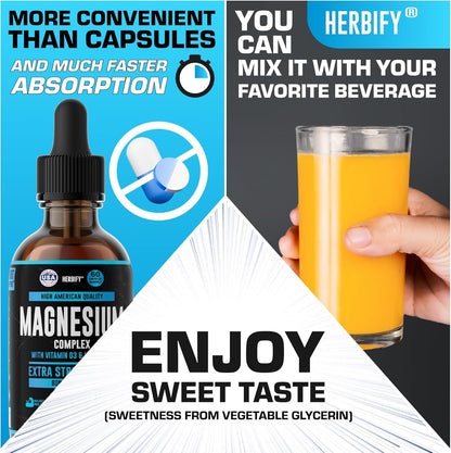 Magnesium Complex Drops - Magnesium Glycinate, Citrate & L-Threonate with Vitamin D, B6 & C | Potassium for Muscle, Mood, Heart & Nerve Support – Made in USA – 4 oz