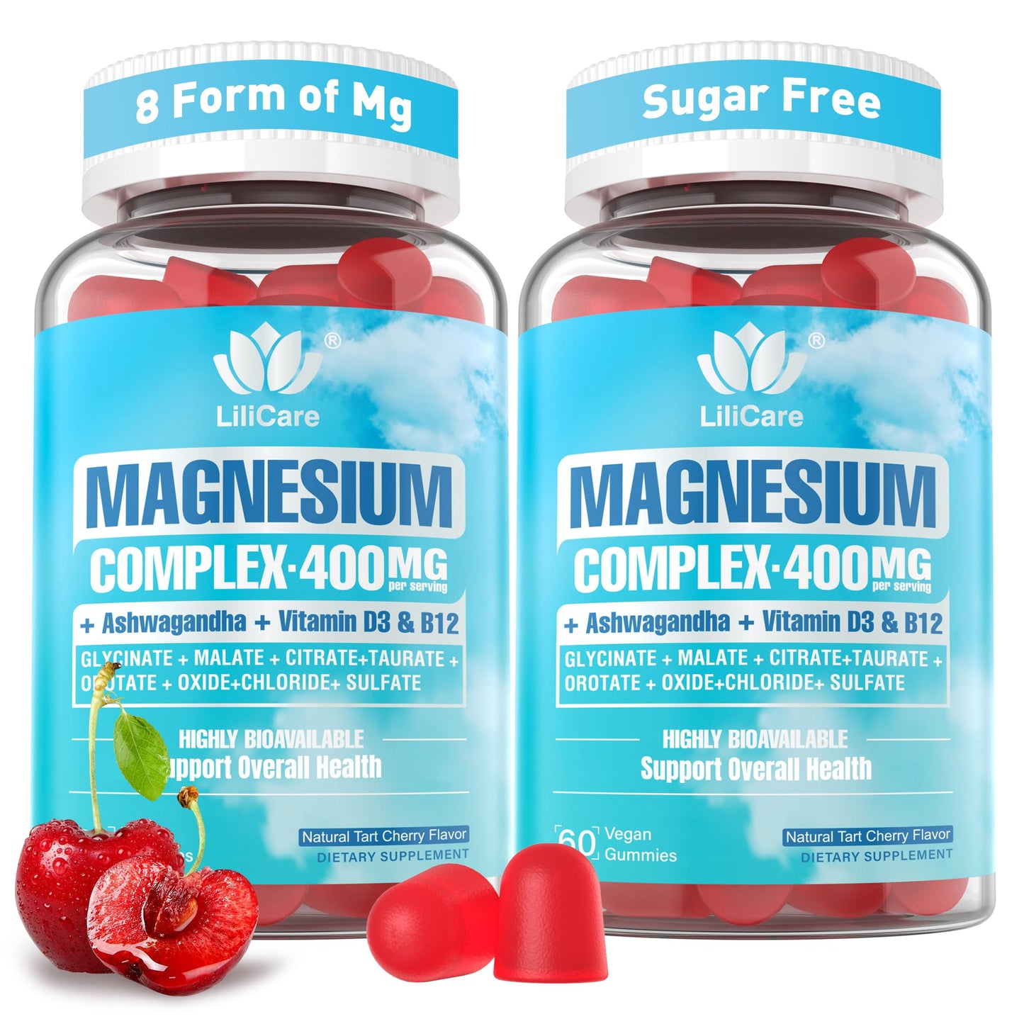 Magnesium Complex Gummies 400mg for Women & Men – 8 Forms, Sugar Free, Vegan
