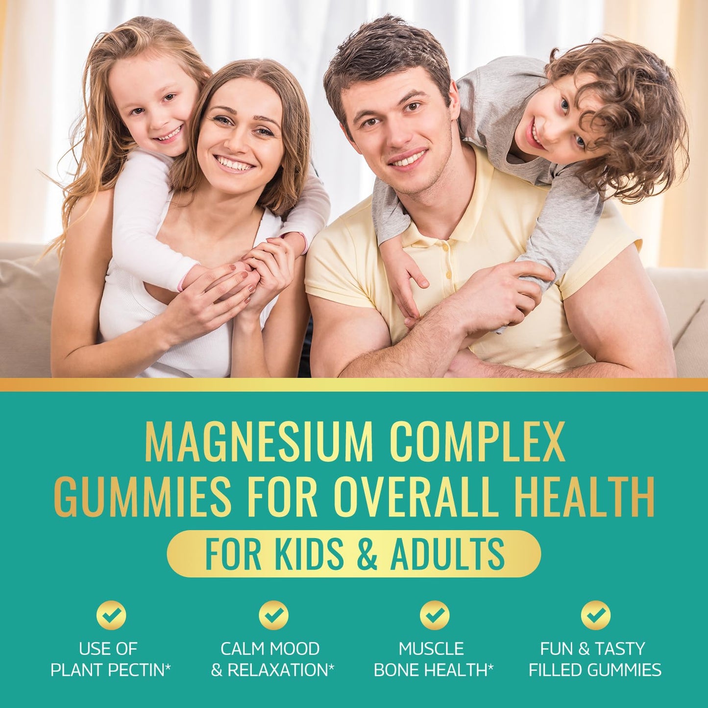 Magnesium Complex Gummies for Kids & Adults | Vegan 60 Gummies - Glycinate, Taurate, Citrate & Malate