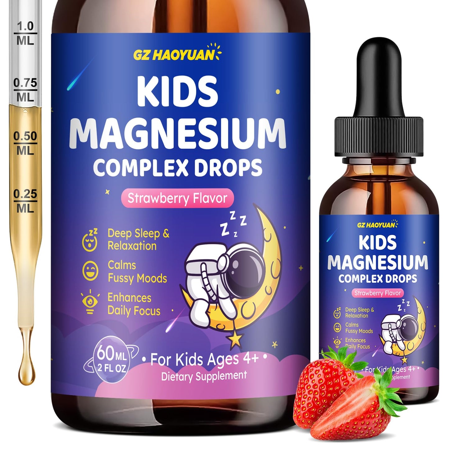 Magnesium Complex Liquid for Kids – Sleep, Calm & Focus (Strawberry, 2 fl oz)