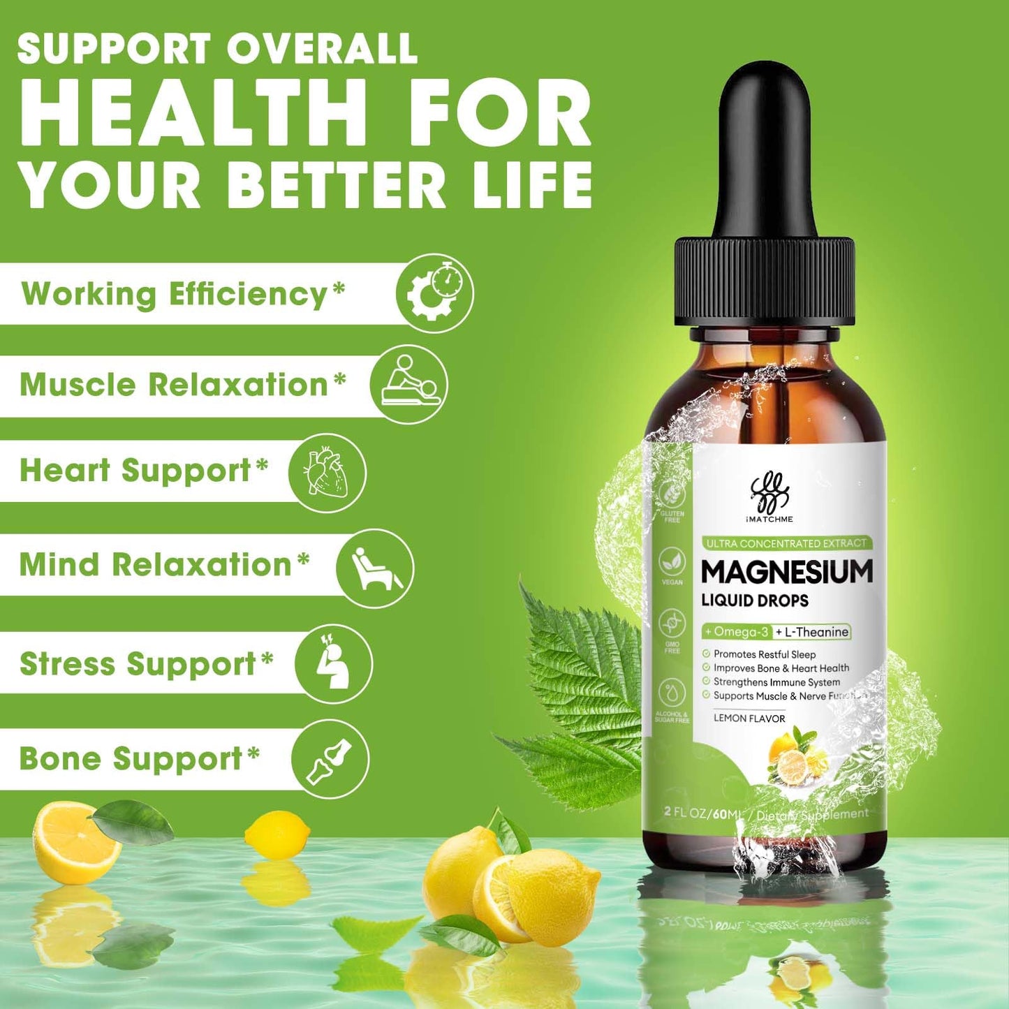 Magnesium Complex Liquid Drops – Glycinate, Oxide, Taurate & Citrate, Lemon 2 fl oz