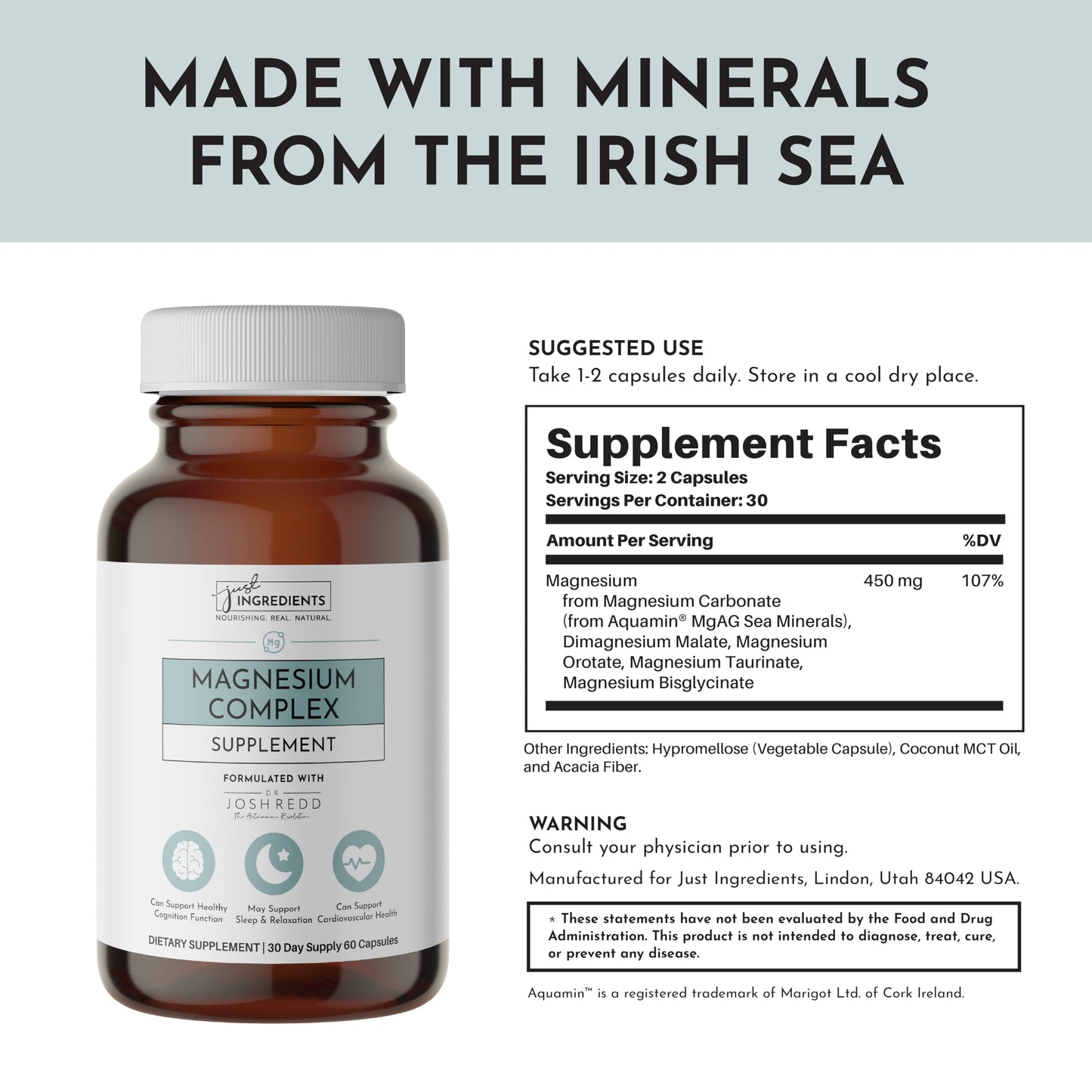 Just Ingredients Magnesium Complex – Five Bioavailable Forms for Relaxation, Sleep & Mood Support | 60 Capsules