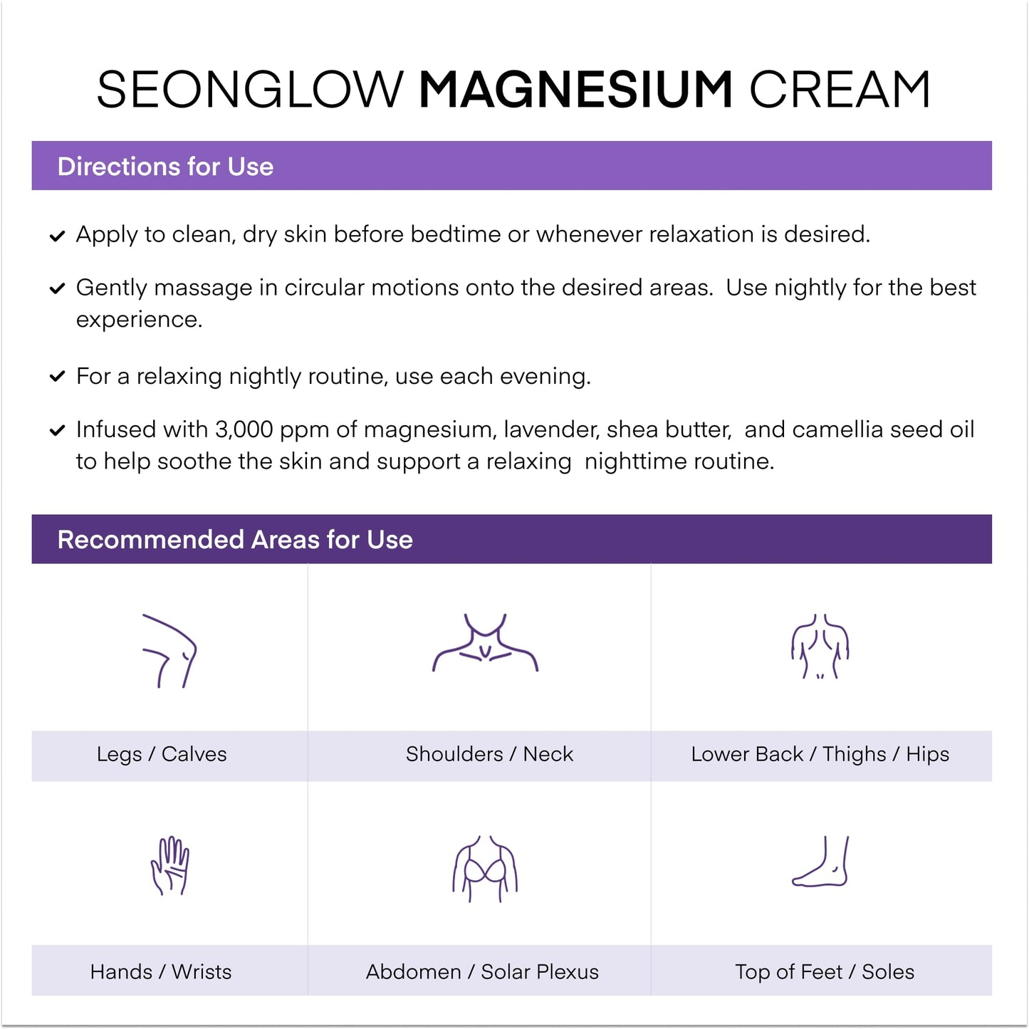 Magnesium Cream for Sleep & Leg Cramps – Lavender & Shea Butter, 4.06 Fl Oz (Made in Korea)