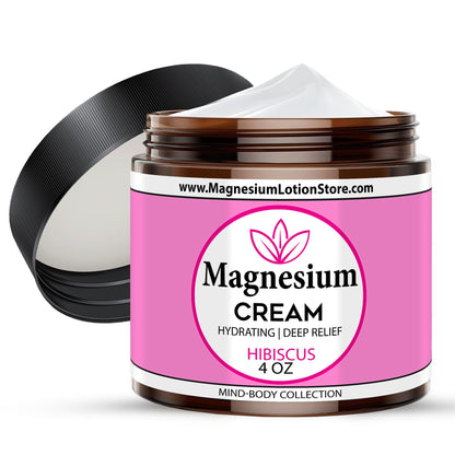 Magnesium Cream with Hibiscus Scent – Sleep & Muscle Relief, 4 oz, USA Made
