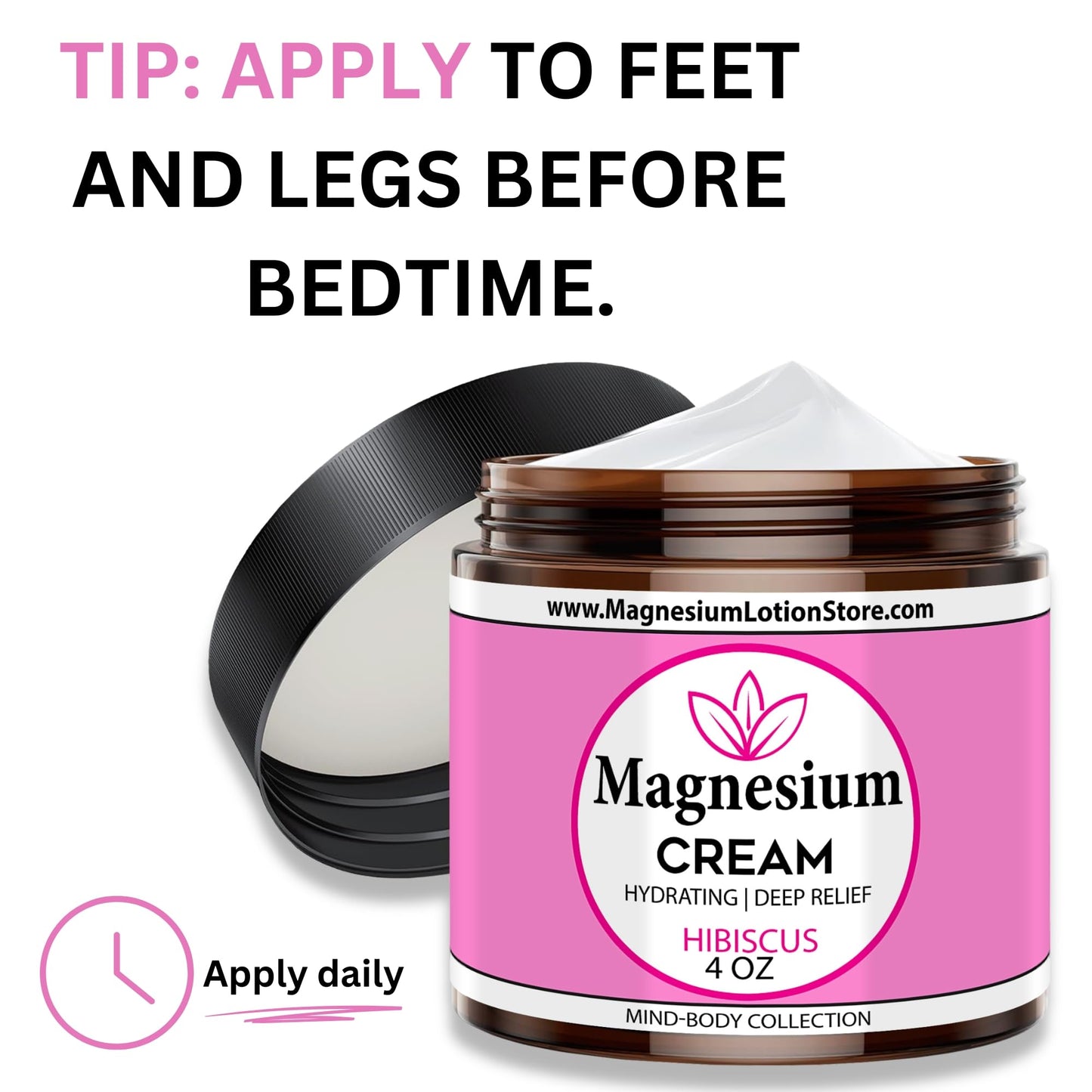 Magnesium Cream with Hibiscus Scent – Sleep & Muscle Relief, 4 oz, USA Made