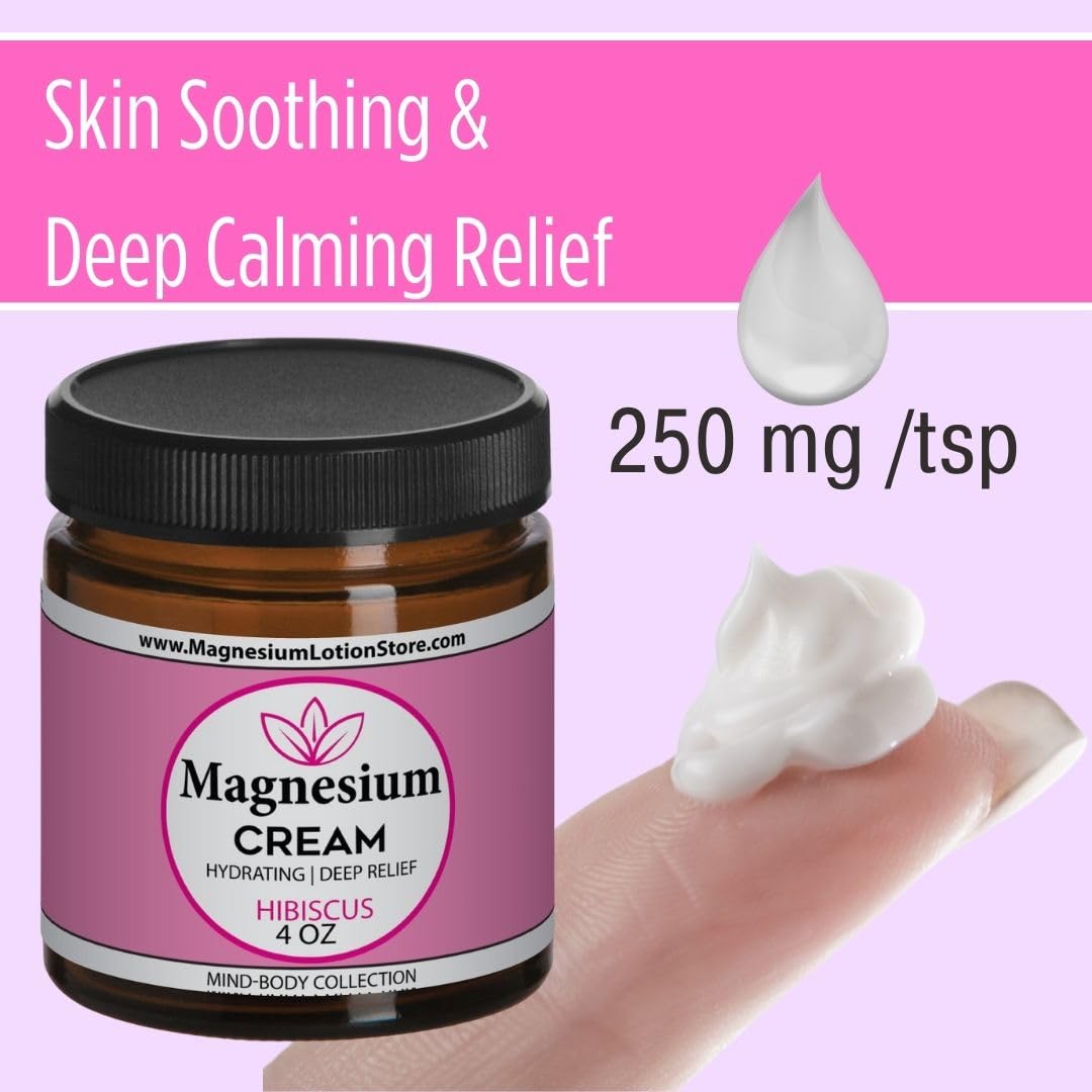 Magnesium Cream with Hibiscus Scent – Sleep & Muscle Relief, 4 oz, USA Made
