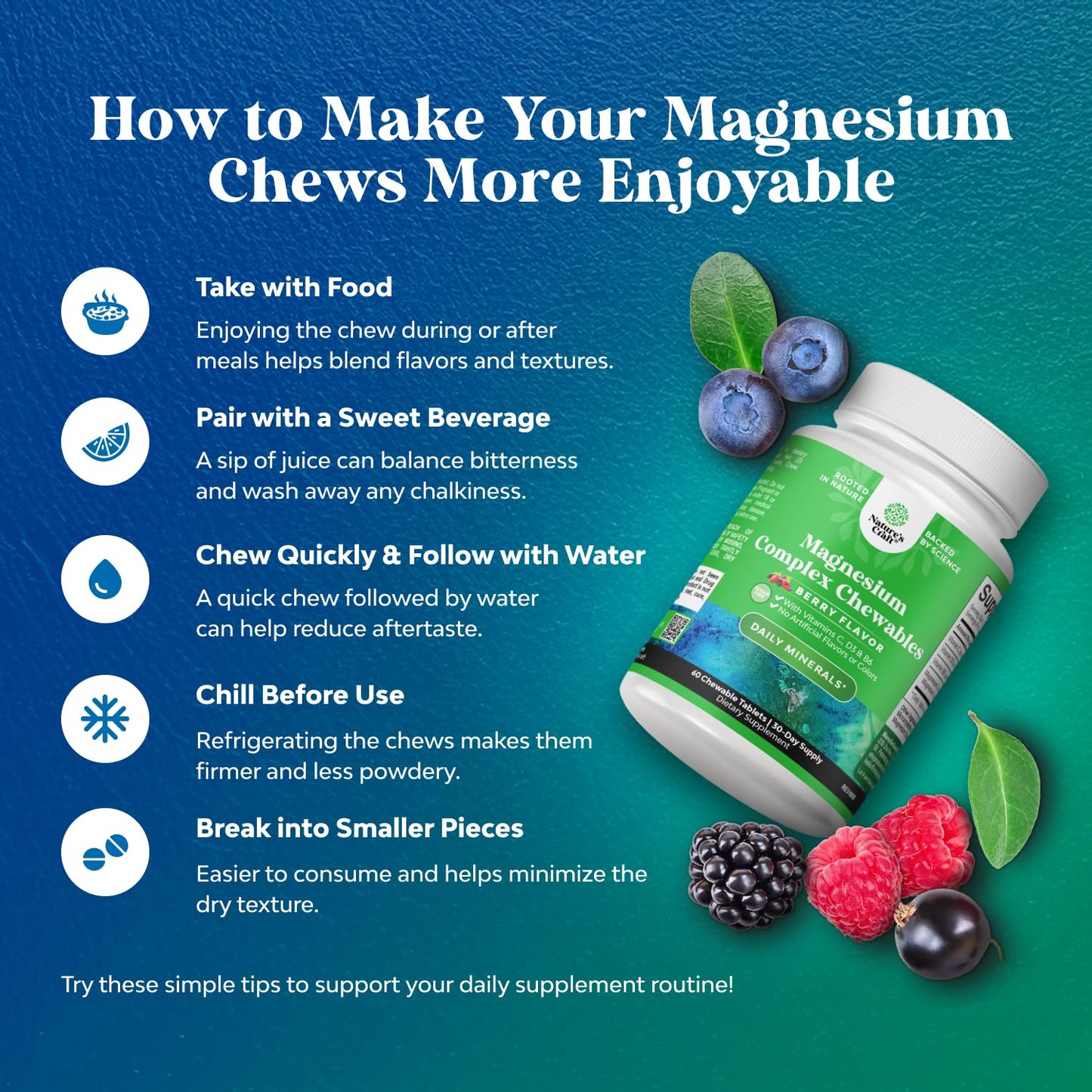 Sugar Free Magnesium Glycinate Chewable – 200mg | Taurate & Citrate Complex + D3 B6 C (30 Day) | Vegetarian