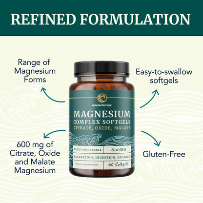 Triple Magnesium Softgels - Citrate, Malate & Oxide | 300mg | Digestive & Sleep Support | 60 Count