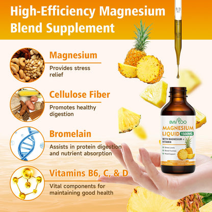 Magnesium Glycinate Liquid Drops – High Absorption, Pineapple Flavor, 2 oz