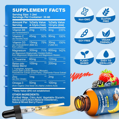 Magnesium Drops - Magnesium Glycinate Liquid for Kids | Calm, Sleep & Focus