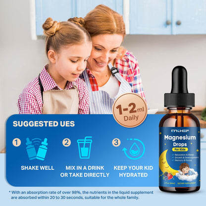 Magnesium Drops - Magnesium Glycinate Liquid for Kids | Calm, Sleep & Focus