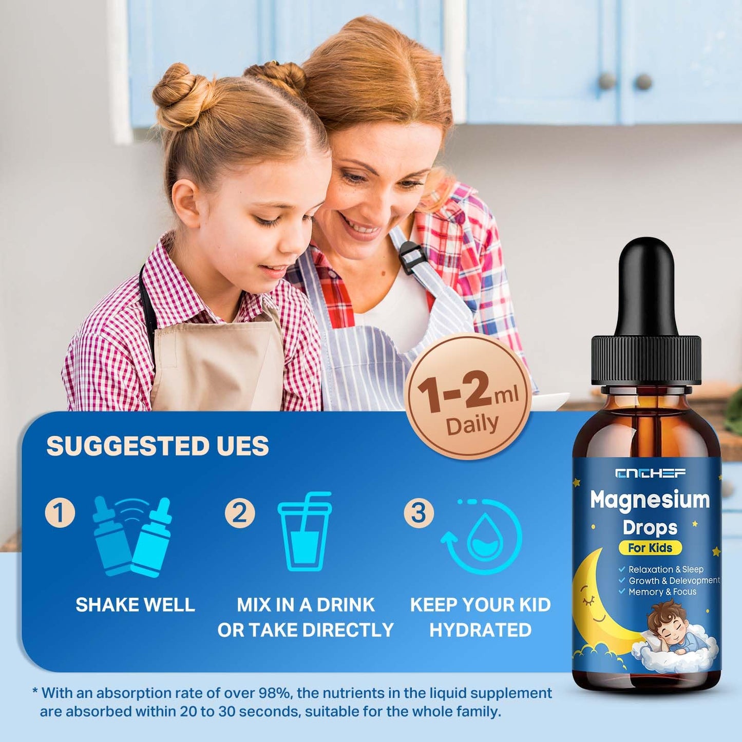 Magnesium Glycinate Drops for Kids – Strawberry Flavor (2 oz) – Sleep, Calm, Focus & Immune Support