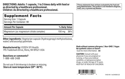 Klaire Labs SFI Health Magnesium Citrate Supplement – 90 Capsules