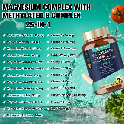 25-in-1 Magnesium Complex with Methylated B-Complex – 120 Vegan Caps | Totaria