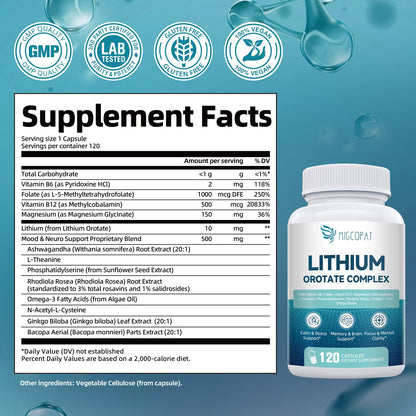 Lithium Orotate Complex – 7-in-1 Brain Health Support | Vegan, Non-GMO, 120 Capsules