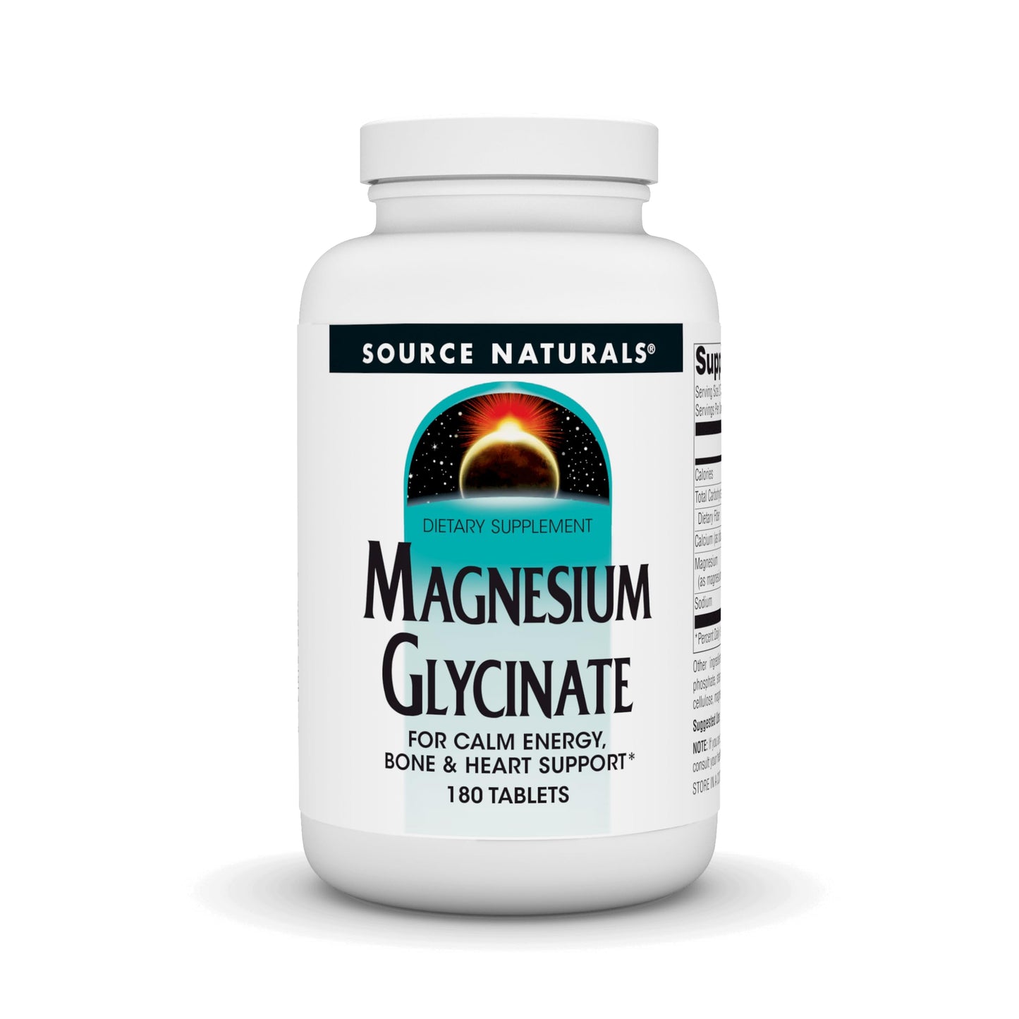 Source Naturals Magnesium Glycinate | Chelated for High Absorption | Calming Energy, Bone & Heart Support* | 200 mg per Serving - 180 Tablets