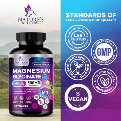 Magnesium Glycinate 250mg - 120 Tablets | Chelated & Purified | Supports Sleep, Heart Health, Muscles & Bones | Best Absorption | Made in USA