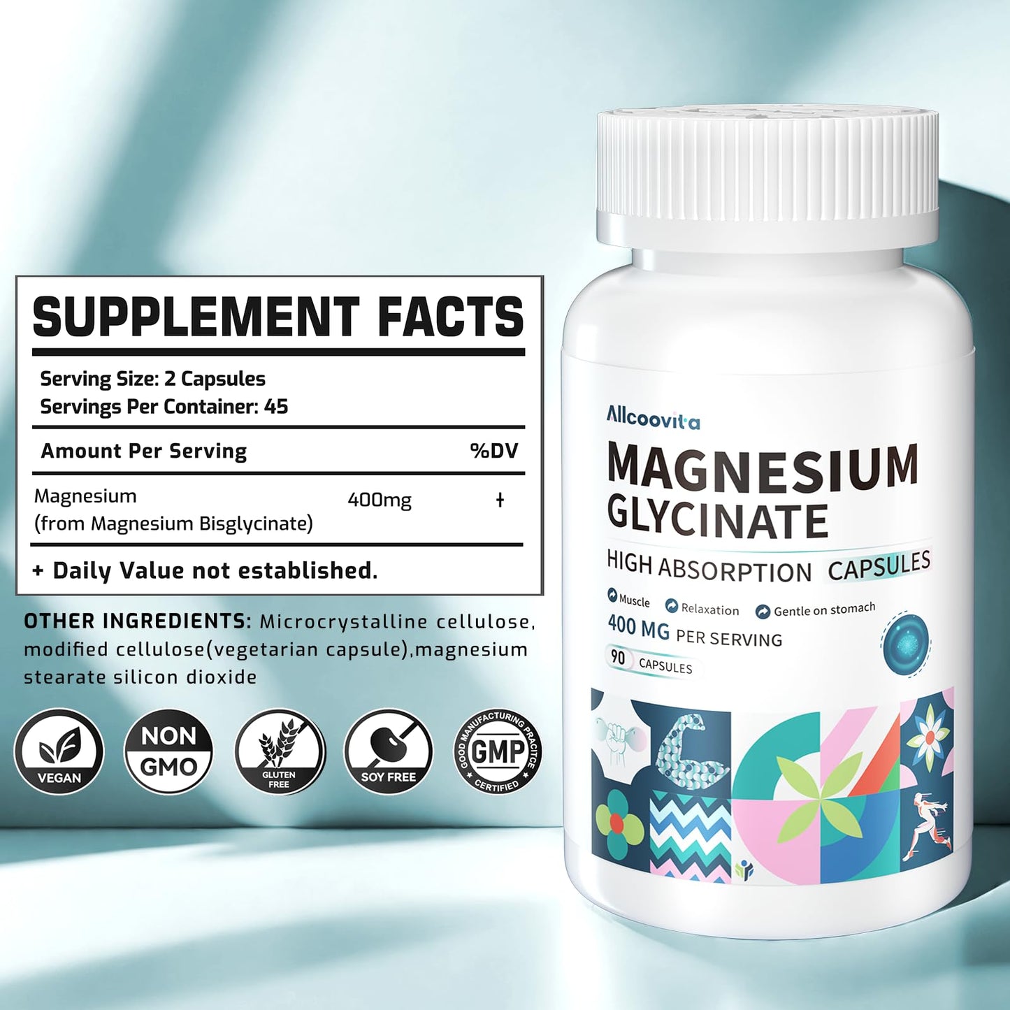 Magnesium Glycinate 400 MG per Serving | 90 Vegetarian Capsules | Chelated for High Absorption