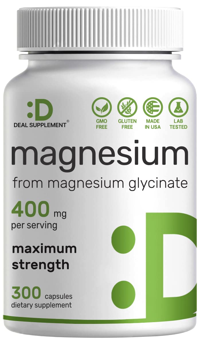 Magnesium Glycinate 400mg, 300 Capsules | 100% Chelated for Easy Absorption | Essential Mineral Supplement for Muscle, Sleep & Heart Health