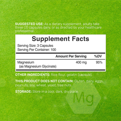Magnesium Glycinate 400mg, 300 Capsules | 100% Chelated for Easy Absorption | Essential Mineral Supplement for Muscle, Sleep & Heart Health