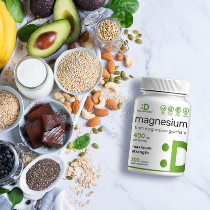 Magnesium Glycinate 400mg, 300 Capsules | 100% Chelated for Easy Absorption | Essential Mineral Supplement for Muscle, Sleep & Heart Health