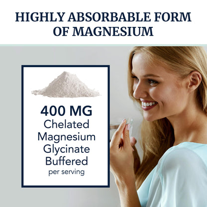 Magnesium Glycinate 400mg – Chelated Magnesium for Sleep, Calm & Muscle Support | 120 Ct