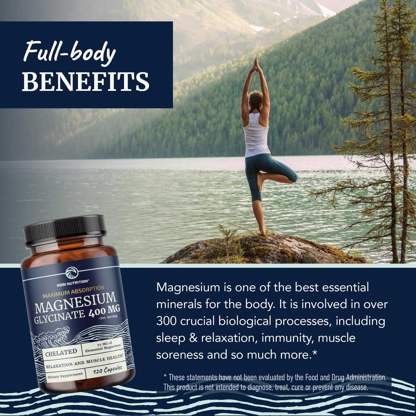 Magnesium Glycinate 400mg – Chelated Magnesium for Sleep, Calm & Muscle Support | 120 Ct