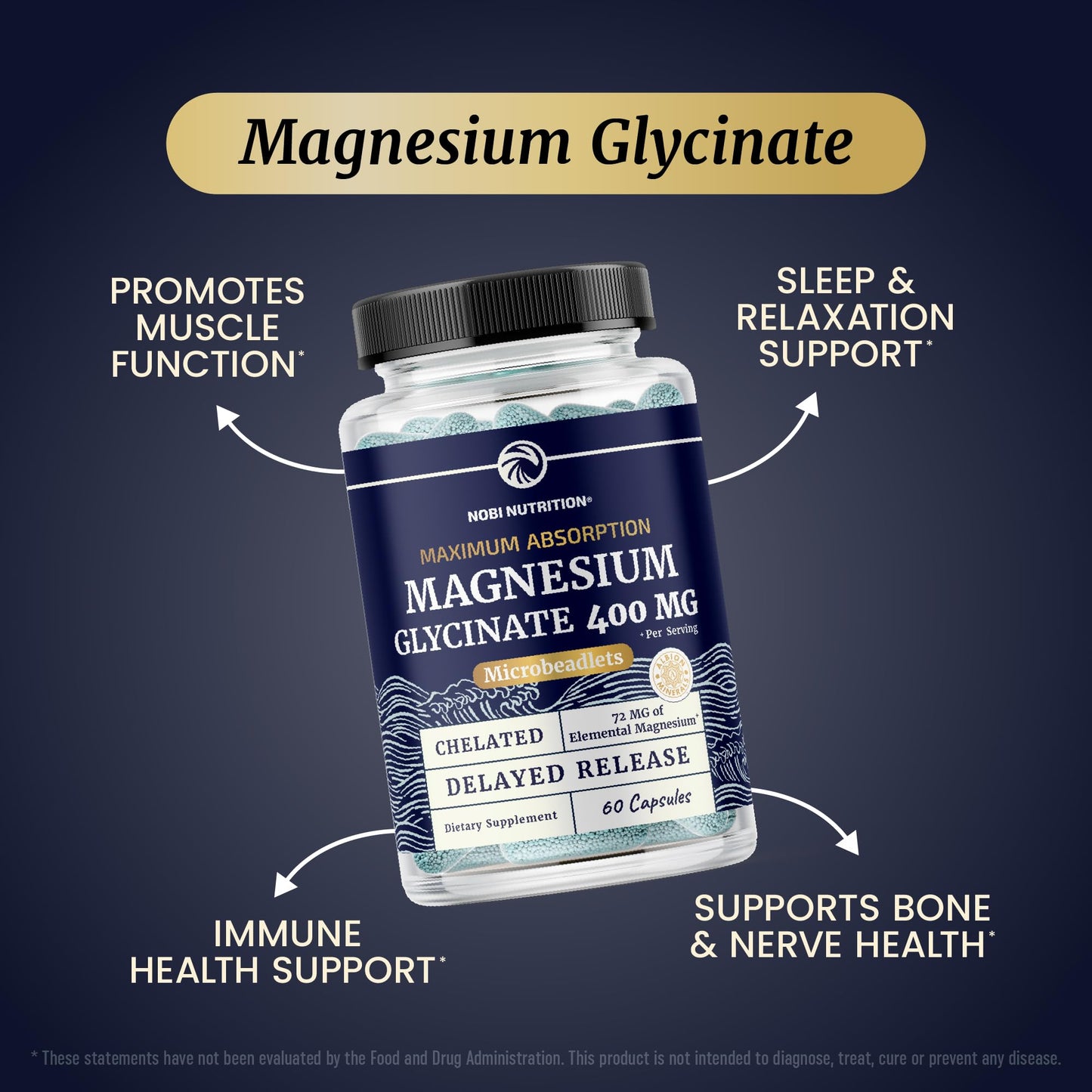 Magnesium Glycinate 400mg – High-Absorption Chelated Magnesium (60 Ct)