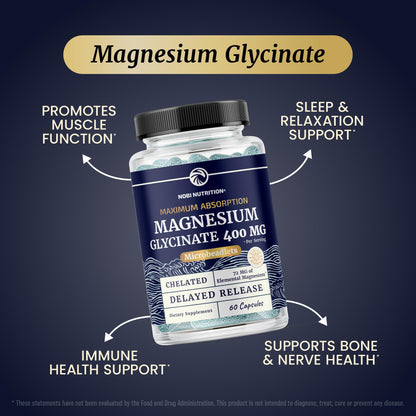 Magnesium Glycinate 400mg – High-Absorption Chelated Magnesium (60 Ct)