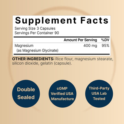 NatureBell Magnesium Glycinate 400mg | 270 Capsules | Chelated for High Absorption | Non-GMO, Gluten-Free, Vegan