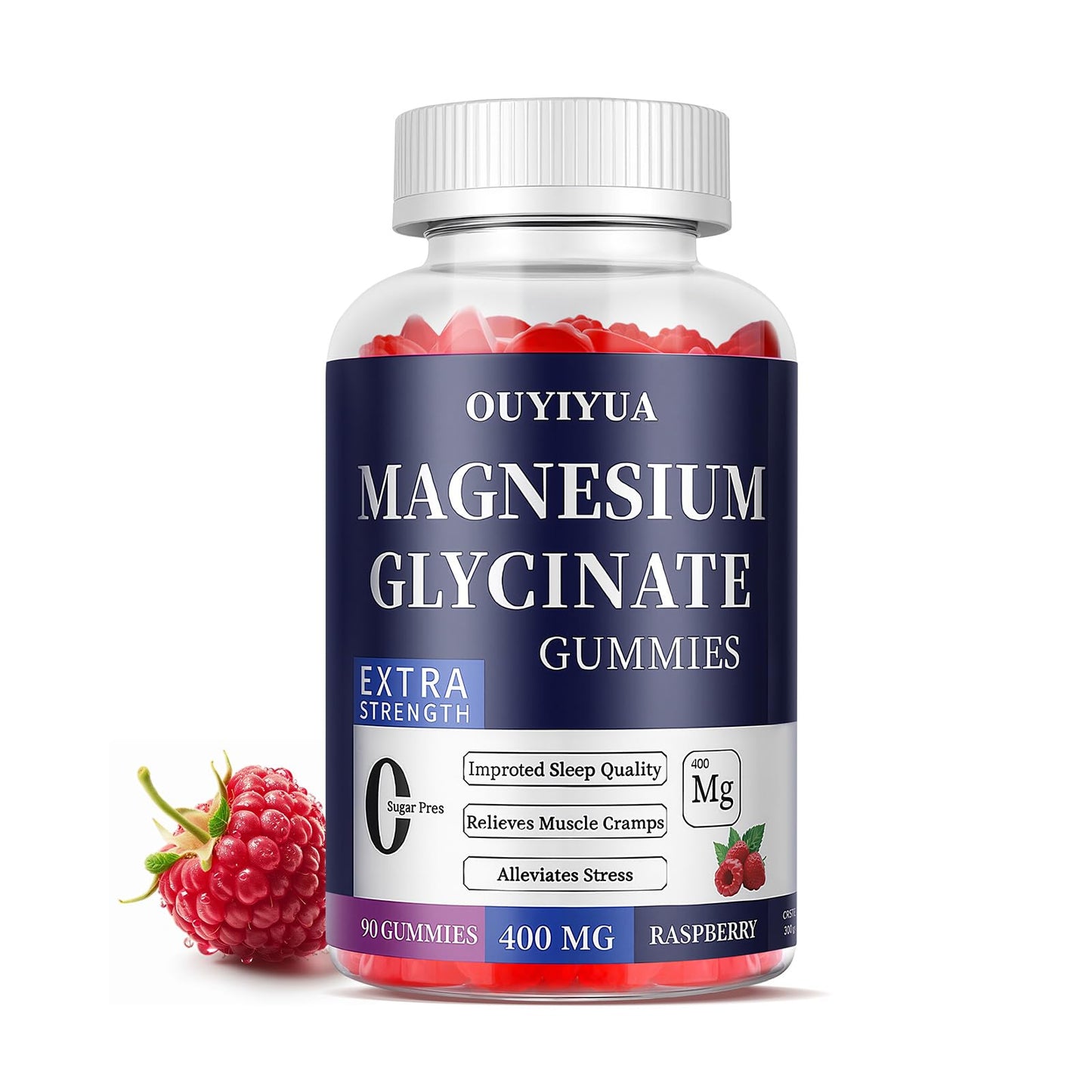 Magnesium Glycinate 400mg Gummies, Sugar Free Magnesium Gummies with Vitamins D, B6 for Sleep Support, Stress and Muscle Relief for Men and Women, 90 Count
