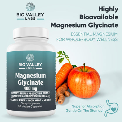 Magnesium Glycinate 400 mg – High-Absorption Chelated Magnesium, 90 Capsules | Big Valley Labs