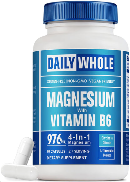Magnesium Glycinate 4-in-1 Complex for Women – 976mg Magnesium + Vitamin B6 | Gluten Free, Non-GMO