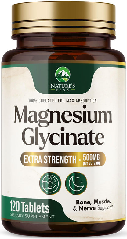 Magnesium Glycinate 500mg – Ultra Absorption (120 Tablets) | Supports Bones & Muscles