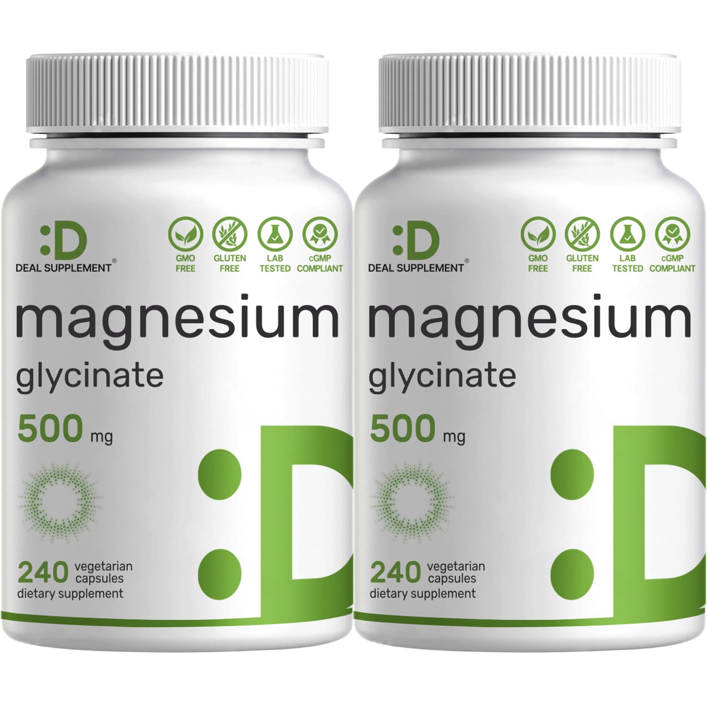 2 Pack Magnesium Glycinate 500mg | 480 Veggie Capsules | Chelated for Easy Absorption