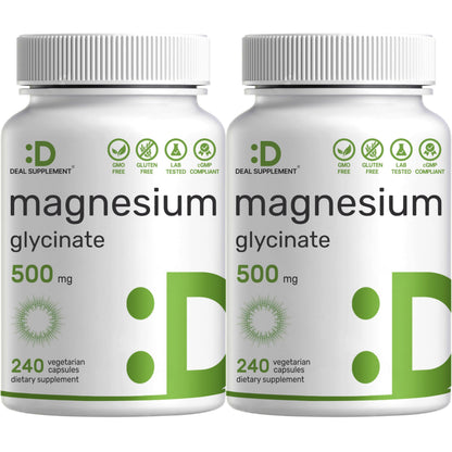 2 Pack Magnesium Glycinate 500mg | 480 Veggie Capsules | Chelated for Easy Absorption