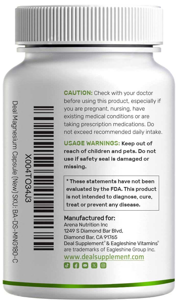 Magnesium Glycinate 500mg, 240 Veggie Capsules – Chelated, Non-GMO, Vegan Friendly