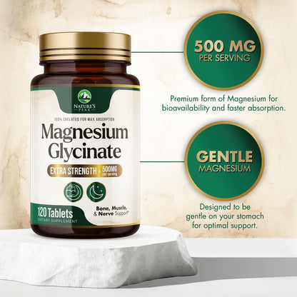 Magnesium Glycinate 500mg – Ultra Absorption (120 Tablets) | Supports Bones & Muscles
