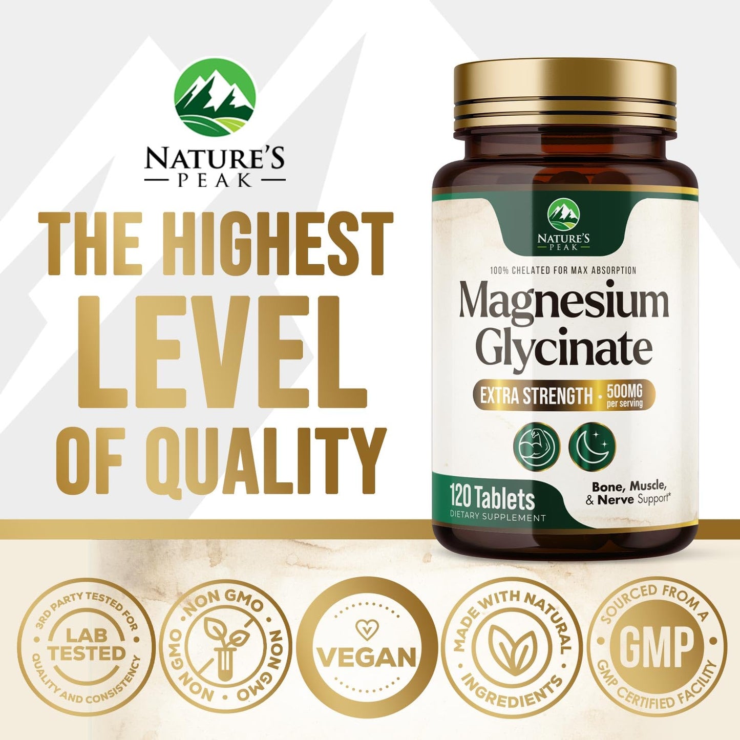 Magnesium Glycinate 500mg – Ultra Absorption (120 Tablets) | Supports Bones & Muscles