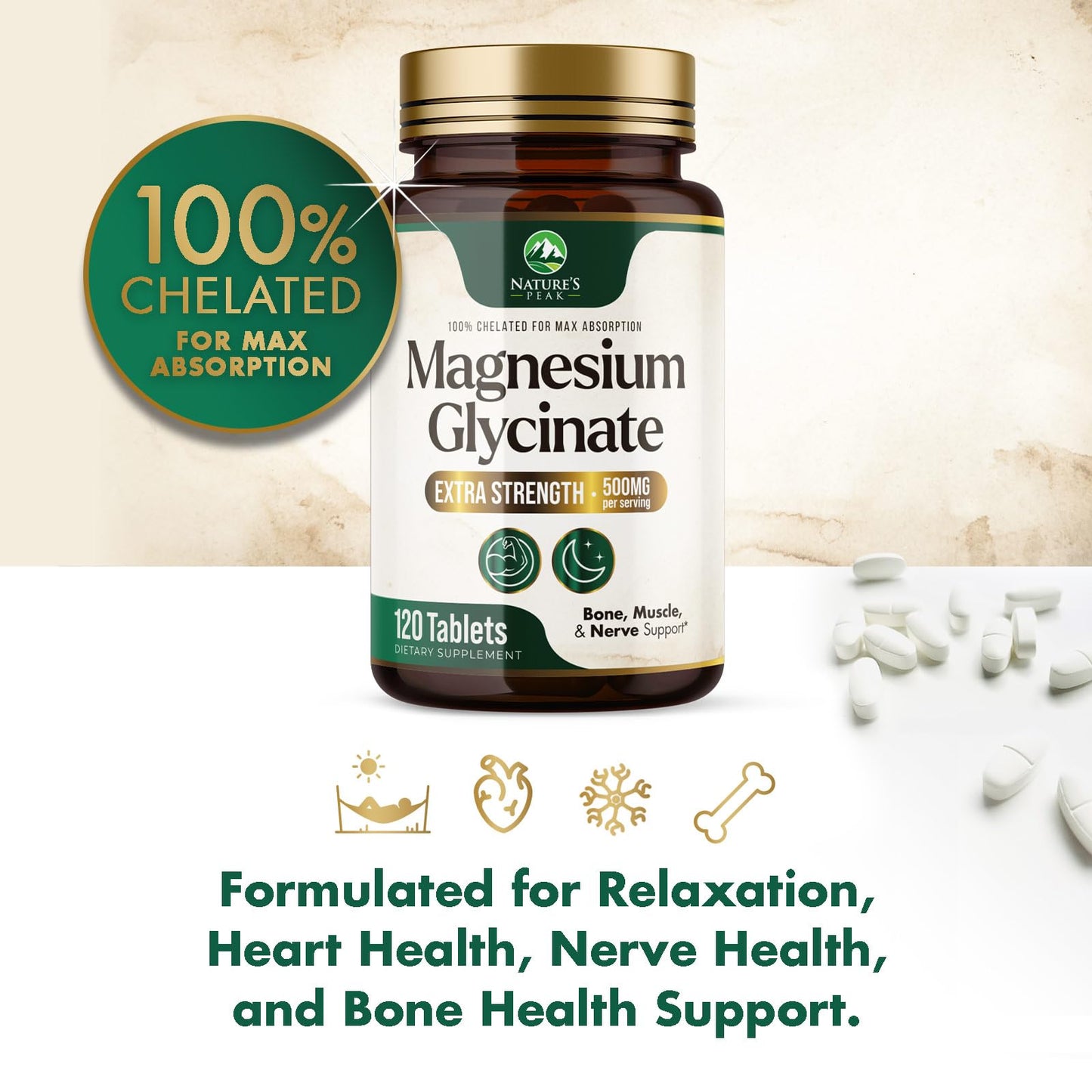 Magnesium Glycinate 500mg – Ultra Absorption (120 Tablets) | Supports Bones & Muscles