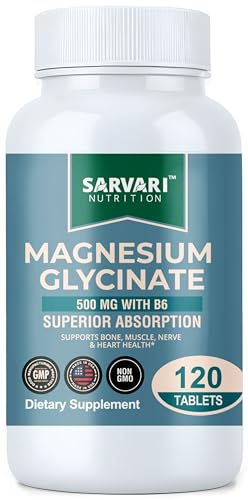 Magnesium Glycinate 500mg with B6 – 120 Vegetarian Tablets | Non-GMO, Gluten Free