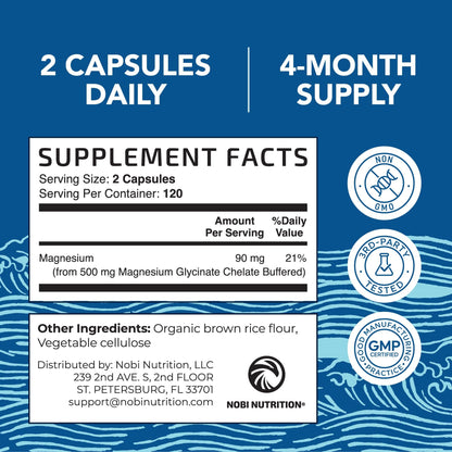 Magnesium Glycinate 500mg | Chelated, High-Absorption Mg Glycinate | 240ct